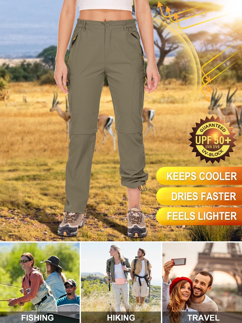 Toomett Womens Hiking Convertible Pants Outdoor Waterproof Quick Dry Zip Off Lightweight Fishing Pants,4409,Khaki,4 - Image 5